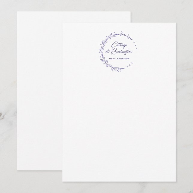 Floral Lavender Hearts Wreath Note Card (Front/Back)