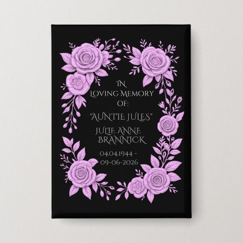 FLORAL LAVENDER. IN LOVING MEMORY KEEPSAKE,  BUTTON