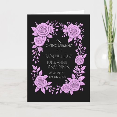 FLORAL LAVENDER. IN LOVING MEMORY KEEPSAKE,  CARD