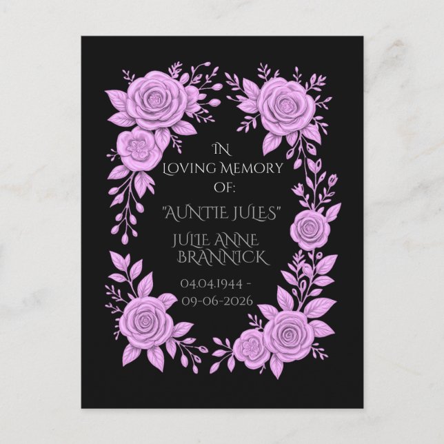 FLORAL LAVENDER. IN LOVING MEMORY KEEPSAKE,  POSTCARD (Front)
