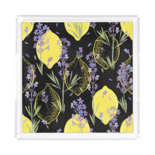 Floral Lavender Lemons Vintage Illustration Acrylic Tray