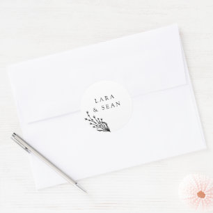 Floral Lavender Modern Minimalist Black and White Classic Round Sticker