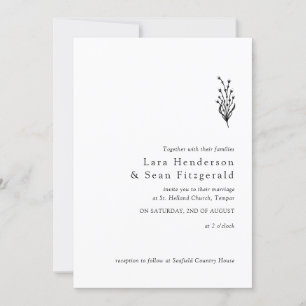 Floral Lavender Modern Minimalist Black and White Invitation