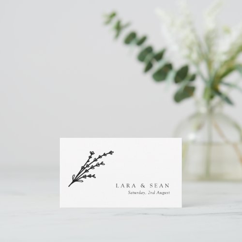 Floral Lavender Modern Minimalist Black and White  Place Card