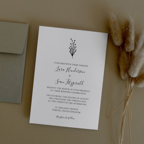 Floral Lavender Modern Minimalist White  Invitation