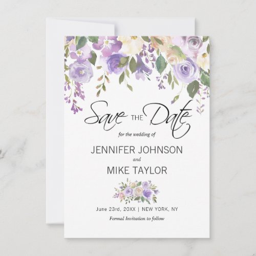 Floral Lavender Purple Lilac Flowers Wedding Save The Date