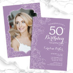 Floral Lavender Purple Photo 50th Birthday Party Invitation<br><div class="desc">Dusty Pink Floral Photo 50th Birthday Party Invitation. Minimalist modern design featuring botanical outline drawings accents and typography script font. Simple trendy invite card perfect for a stylish female bday celebration. Can be customized to any age. Printed Zazzle invitations or instant download digital printable template.</div>