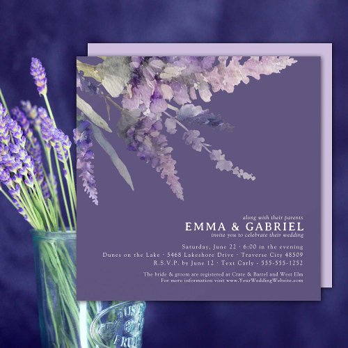 Floral Lavender Purple Square All In One Wedding  Invitation