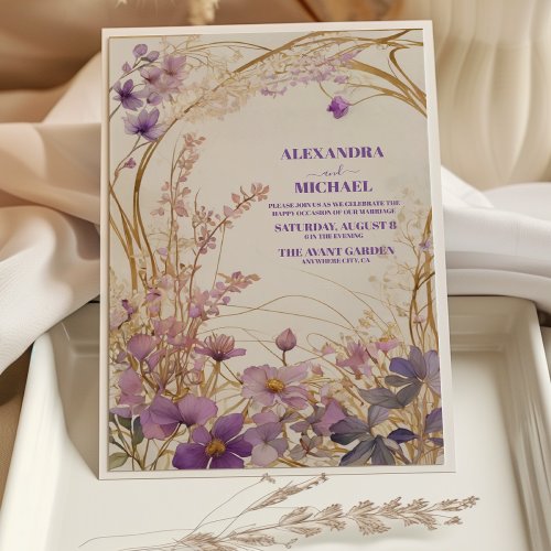 Floral lavender purple watercolor wedding  invitation