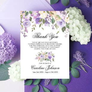 Floral Lavender Thank You Sympathy Memorial Prayer