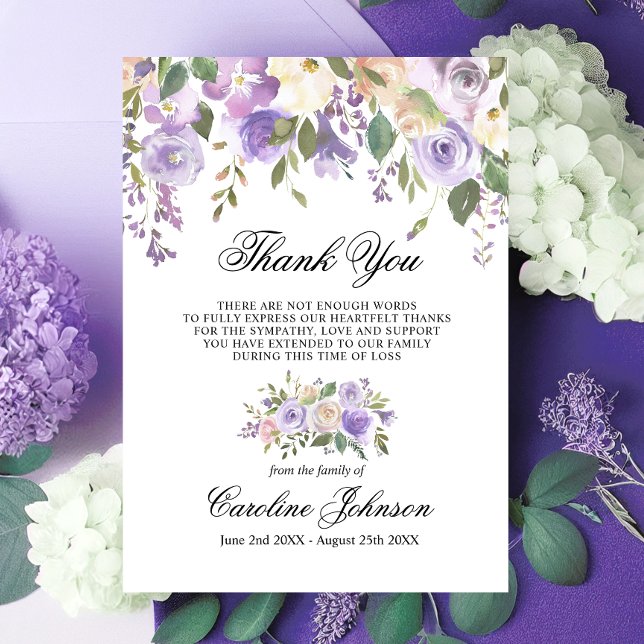 Floral Lavender Thank You Sympathy Memorial Prayer (Floral Lavender Thank You Sympathy Memorial Prayer)