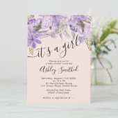 Floral lavender watercolor script baby shower invitation (Standing Front)