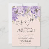Floral lavender watercolor script baby shower invitation (Front)