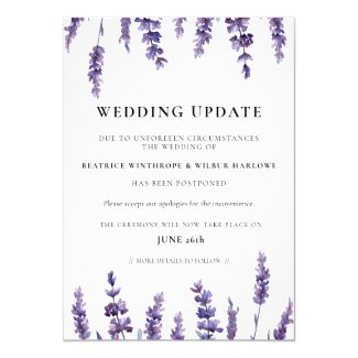Floral lavender wedding update announcement