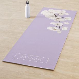 Floral Lavender White Orchids Name Exercise Yoga Mat
