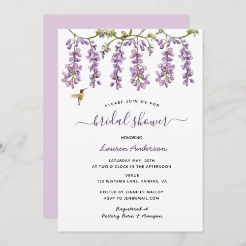 Floral Lavender Wisteria Bridal shower Announcement
