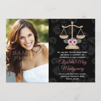 Floral Law School Graduation Photo Announcement by OccasionInvitations at Zazzle