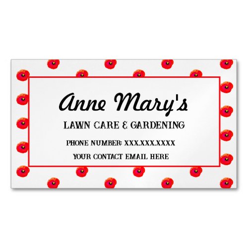 Floral Lawn Gardener Orange Poppy Artsy Colorful Business Card Magnet