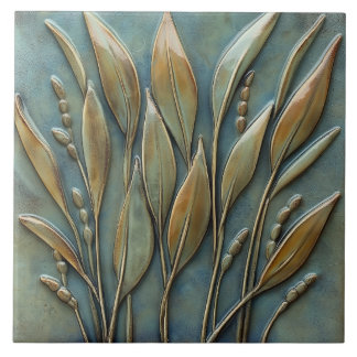 Floral & Leaf Botanical Faux Relief  Ceramic Tile