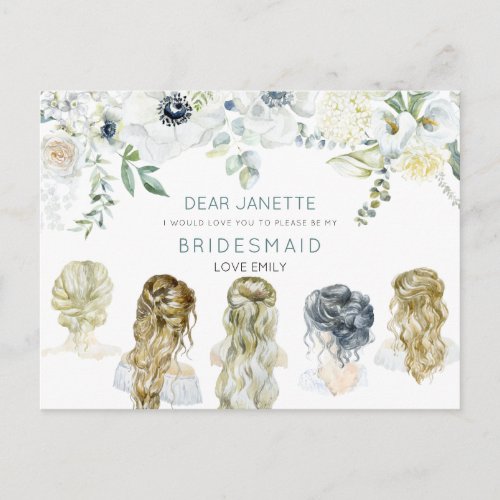 Floral Leaf Bridal Hair Girls Bridesmaid Request Postcard
