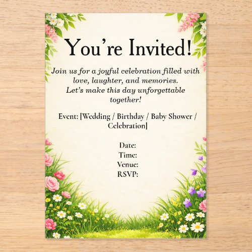 Floral Leaf & Grass Invitation Card