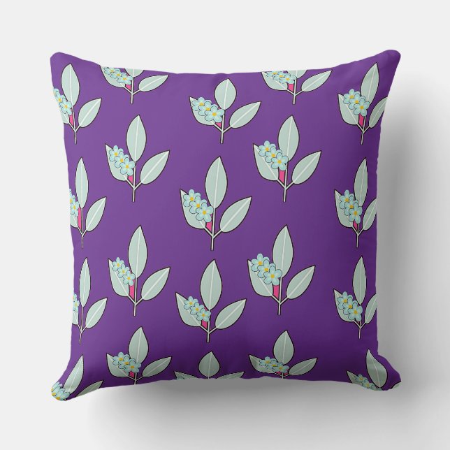 Floral Leaf Purple Decorative  Throw Pillow (Back)