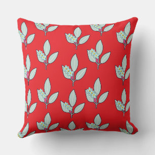 Floral Leaf Red Decorative  Throw Pillow