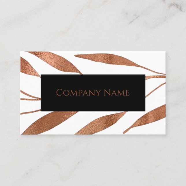 Floral Leaf Rose Copper Foil Elegant Business Card (Front)