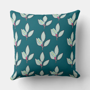 Floral Leaf Teal Throw Pillow