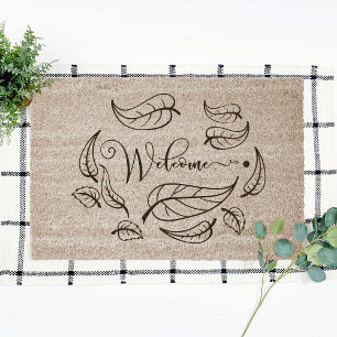 Floral Leaf Welcome Fiber Doormat