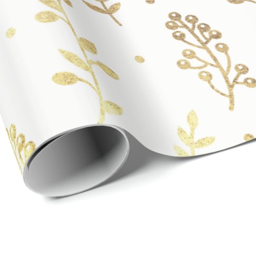 Floral Leafs Botanic White Faux Golden Foil VIP Wrapping Paper