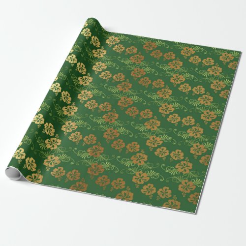 Floral Leafs Emerald Green GoldenChic Wrapping Paper