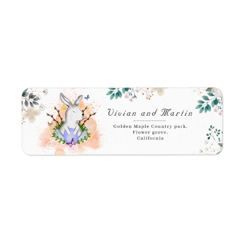 Floral Leaves and Orange Bunny return address Label