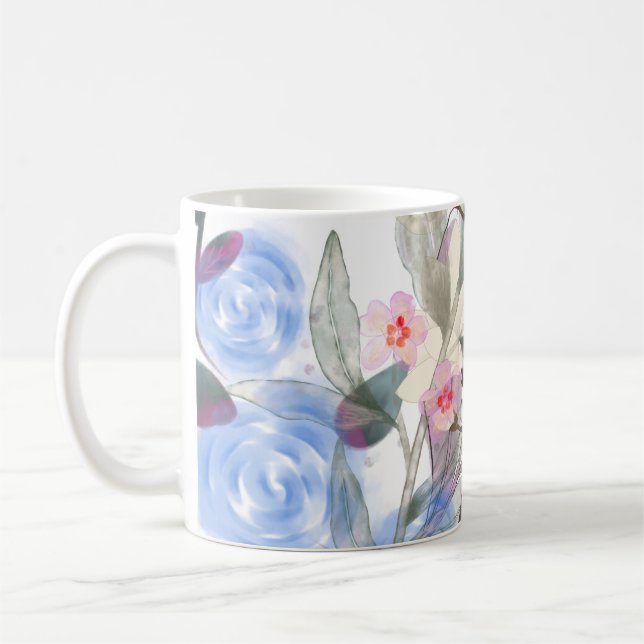 Floral Leaves Art – Elegant Flowers and Botanical Coffee Mug (Left)