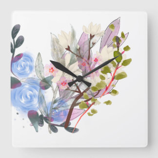 Floral Leaves Art – Elegant Flowers and Botanical Square Wall Clock