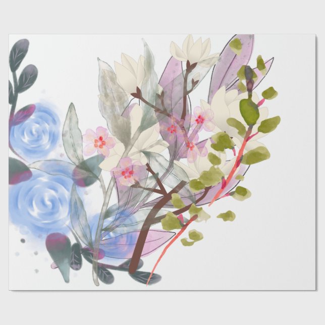 Floral Leaves Art – Elegant Flowers and Botanical Wrapping Paper (Flat)