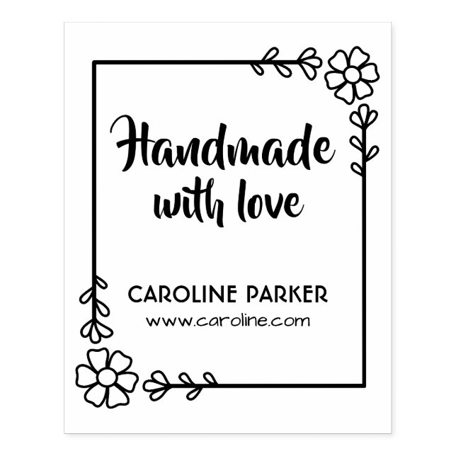 Floral leaves frame handmade custom site rubber stamp (Imprint)