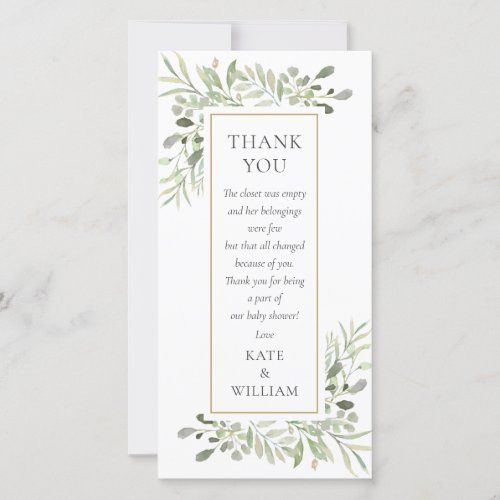 Floral Leaves Greenery Baby Shower Poem Thank You Card