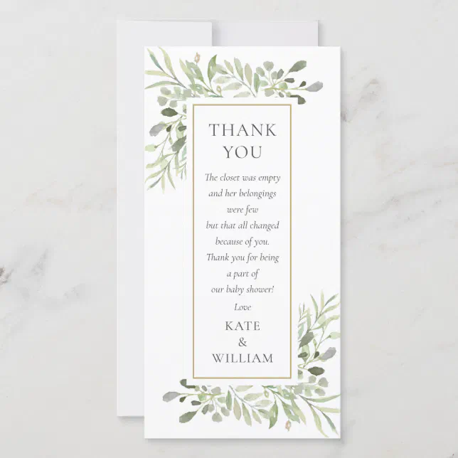 Floral Leaves Greenery Baby Shower Poem Thank You Card | Zazzle