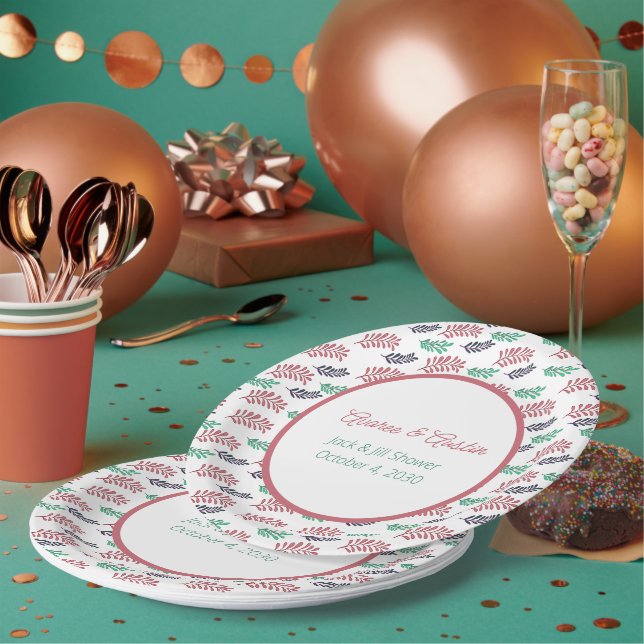 Floral Leaves Jack and Jill Shower Paper Plates (Multi)