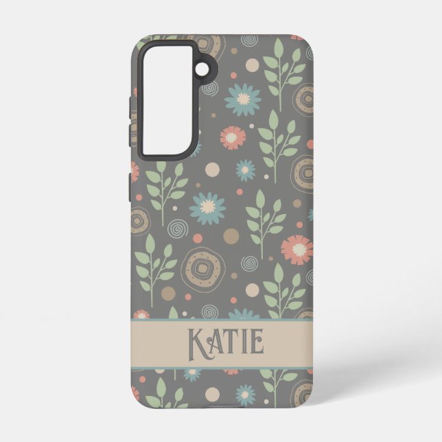 Floral Leaves Modern Pretty Customized Name Samsung Galaxy Case (Back)