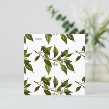 Floral Leaves Monogram Stylish Note Card Flat by alleyshirts at Zazzle