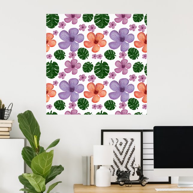 Floral Leaves Pattern Aesthetic Seamless Botanical Poster (Home Office)