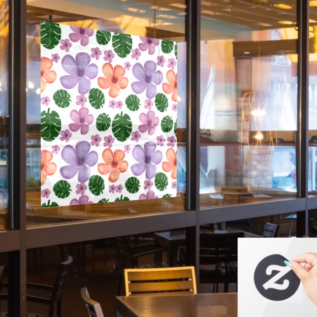 Floral Leaves Pattern Aesthetic Seamless Botanical Window Cling (Restaurant Window)