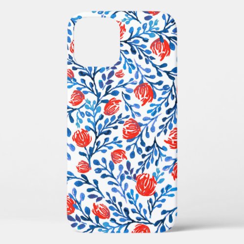 Floral Leaves Seamless Nature Pattern iPhone 12 Case