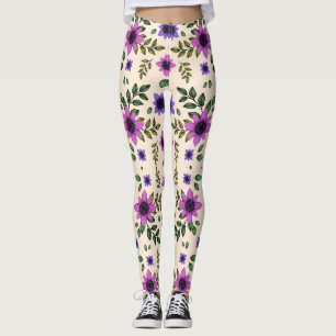 Floral leggings featuring purple and pink flowers