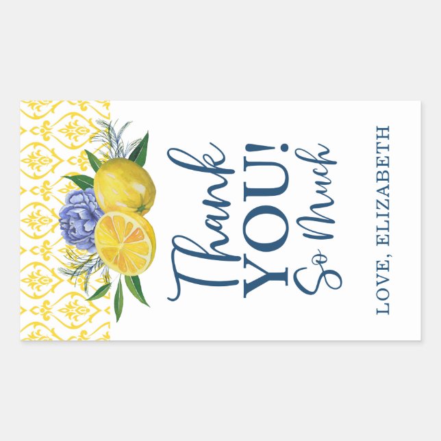Floral Lemon Bridal Shower Thank You  Rectangular Sticker (Front)