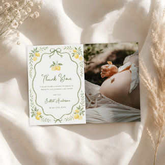 Floral Lemon Citrus Baby Shower Photo Thank You Card