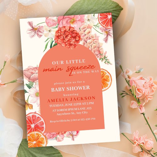 Floral Lemon citrus fruit main squeeze baby shower Invitation