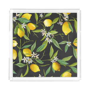 Floral Lemon Fruits Vintage Pattern Acrylic Tray